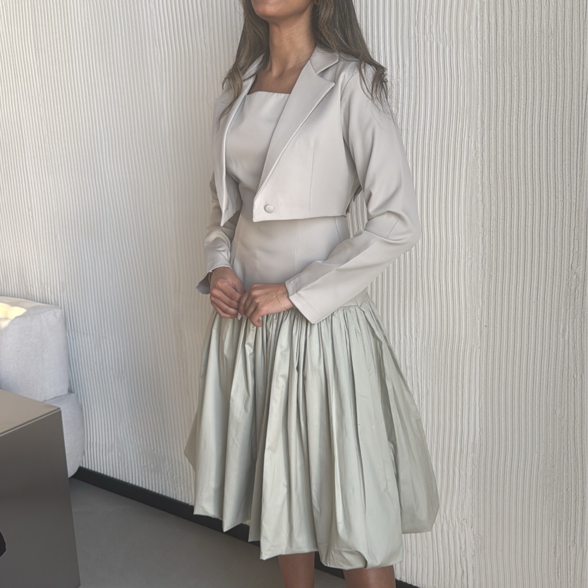 بدلة فستان+بليزر (بيج)